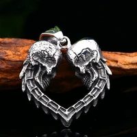 domineering 316l stainless steel pendant gothic style double skull heart men women punk pendant unisex couple hip hop jewelry