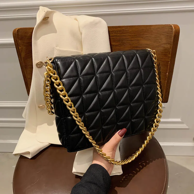 

Branded Women's Shoulder Bags 2021 Metal Chain Quilted Crossbody Shoulder Purses And Handbag Women Messenger Bag Clutches