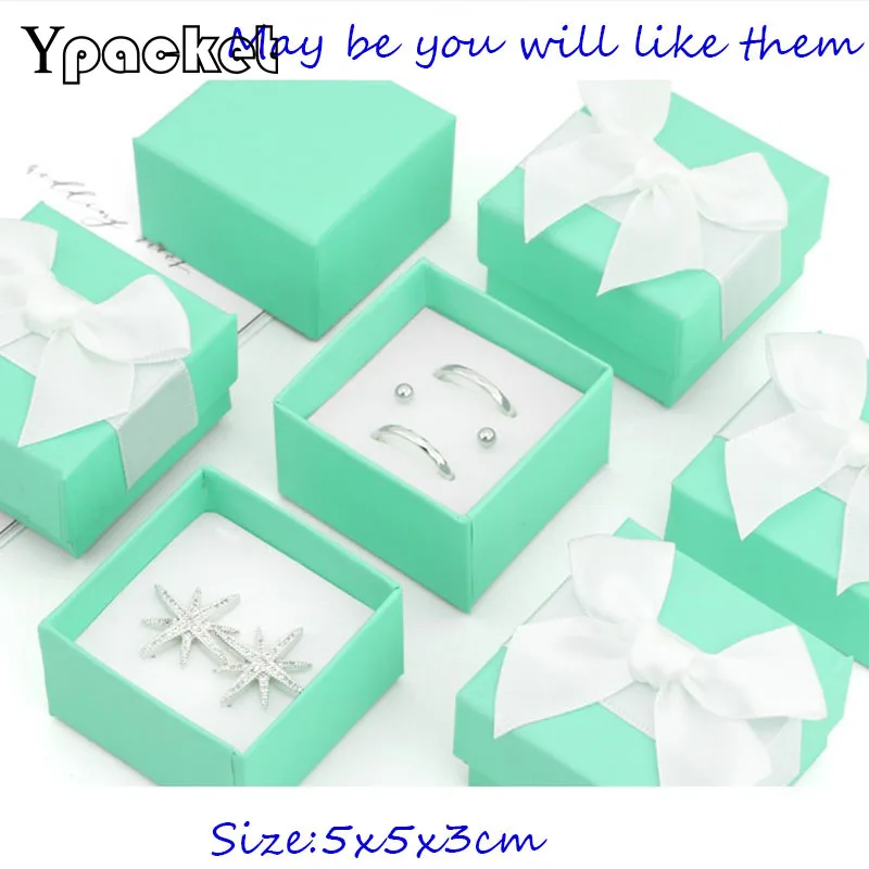 

Light Blue----Bow Earrings Ring Box 5x5x3cm Jewelry Cases Paper Jewelry Gift Storage Box Jewellery Organizer Wedding Packaging