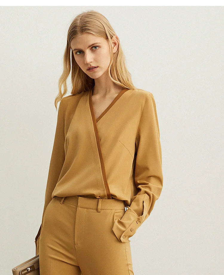 Amii's minimaly Design Feel Small in style Женская рубашка Новая Осенняя Повседневная Свободная контрастная рубашка с v-образным вырезом