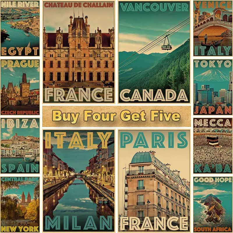 Современные городские пейзаж из путешествия постеры крафт-бумага картина