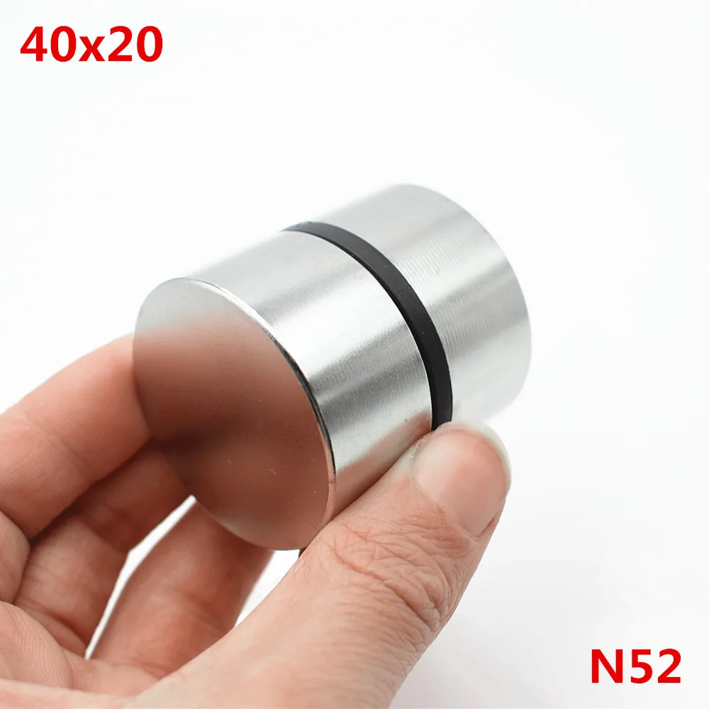 N52 Неодимовый магнит 40x20, 2 шт., редкоземельный супер сильный Мощный круглый сварочный поисковый постоянный магнит 40*20 мм, металлический магнит галлия - Цвет: N52