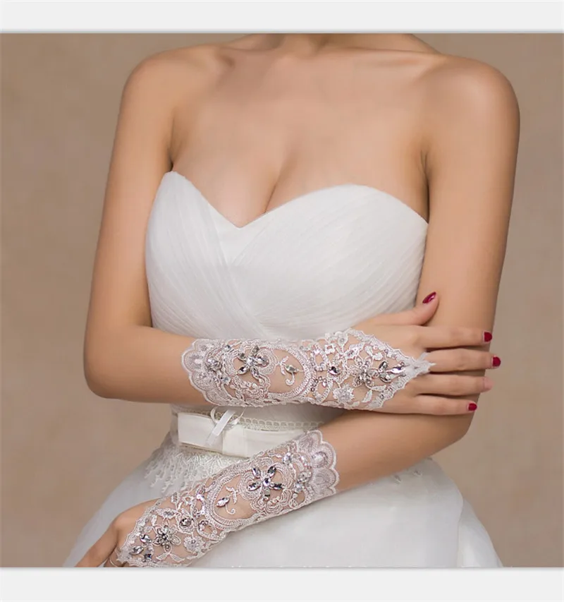 

1pc White Crystal Glove Accessory Rhinestone Lace fingerless gloves,