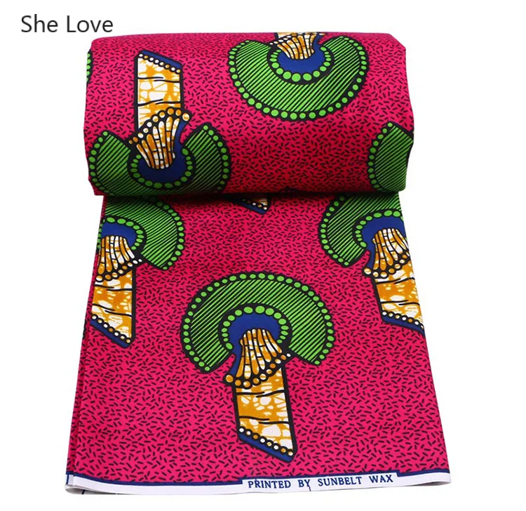 Chzimade 1 ярд Анкара Африканский полиэстер красный Веерообразный принт ткань ручной