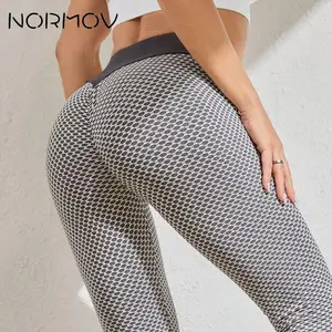 Женские леггинсы NORMOV с высокой талией, сетчатые Лоскутные Леггинсы пуш-ап, бесшовные эластичные персиковые штаны для йоги