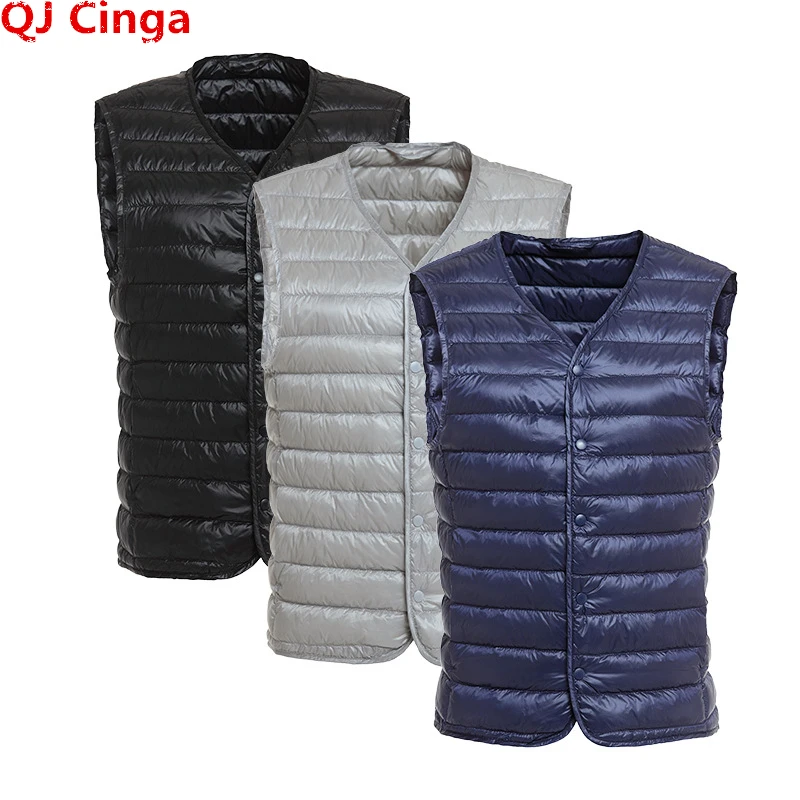 

Winter Single Breasted Sleeveless Down Vest Coat for Men Business Office Waistcoat Blue Black Gray V-neck Vests S M L XL 2XL 3XL
