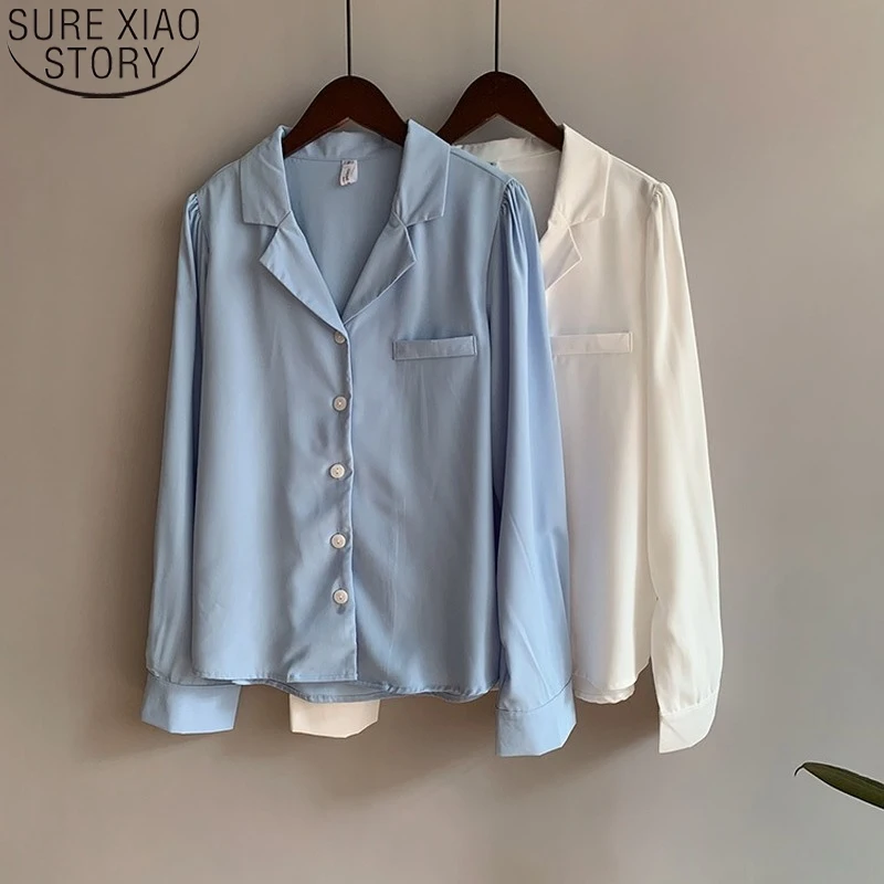 

2022 Autumn Spring New Long Sleeve Cotton Shirt Office Lady Temperament Suit Collar Shirt Women Women Tops Loose Clothes 16285