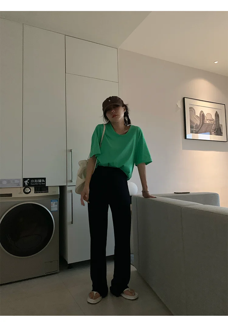 Женская футболка с коротким рукавом однотонная гладкая в простом Корейском