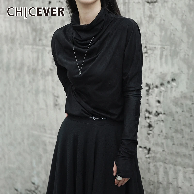 CHICEVER пуловер Топы футболка Женская водолазка с длинным рукавом Тонкий Большой