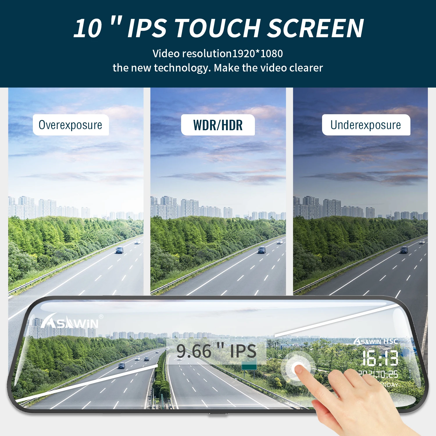 $83.88 Asawin H5C 1080P 10 Inch Mirror Dashcam  Dual Lens Car DVR Touch IPS RearView  Car Camera  Video Recorder Support Rear View Lens