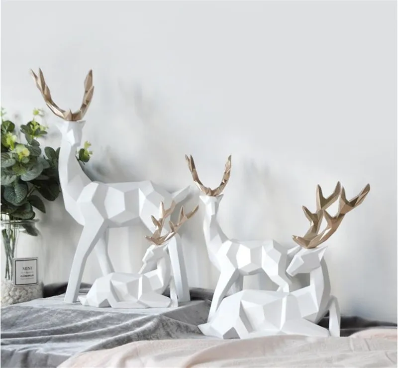 

[HHT] Modern Geometric Lucky Deer Sculpture Ornaments Creative Resin Crafts Livingroom Wine TV Cabinet Entrance Home Decorations