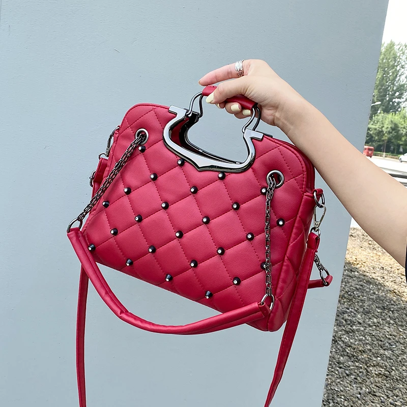 

Роскошные большие сумки-тоуты, женские сумки с ремешком на цепочке, Женская многофункциональная сумка-Кроссбоди с заклепками и ромбовидной...