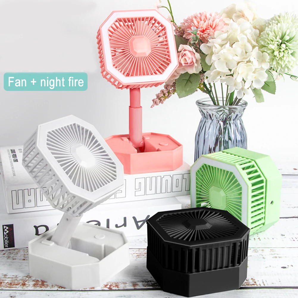 

USB Rechargeable Folding Telescopic Fan Mini Summer Mute Student Desktop Fan Portable Office Bedroom Cooler LED Night Light Fan