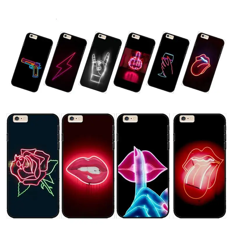Черный фон с неоновыми губами роскошный брендовый чехол Чехол fundas carcasa