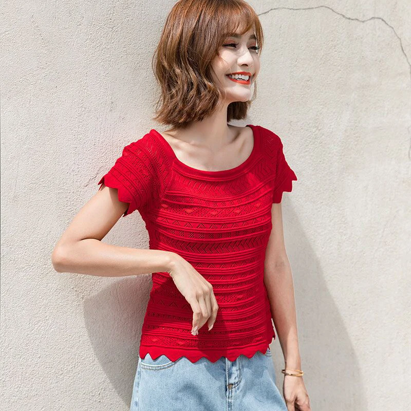 Модные трикотажные топы для женщин с коротким рукавом эластичная рубашка