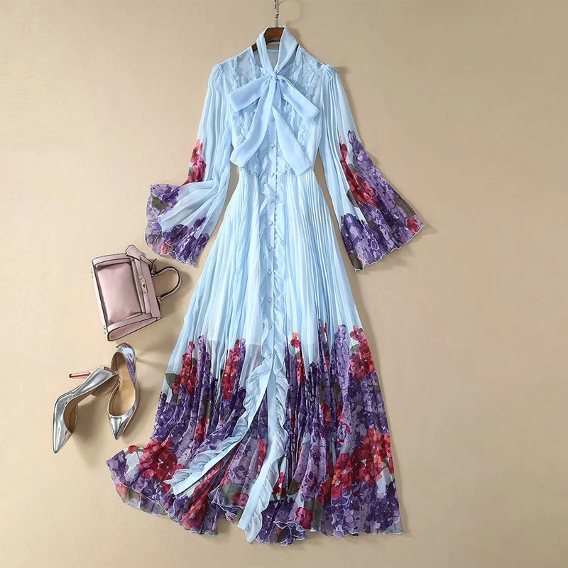 Женское длинное платье макси в богемном стиле элегантное с расклешенным рукавом