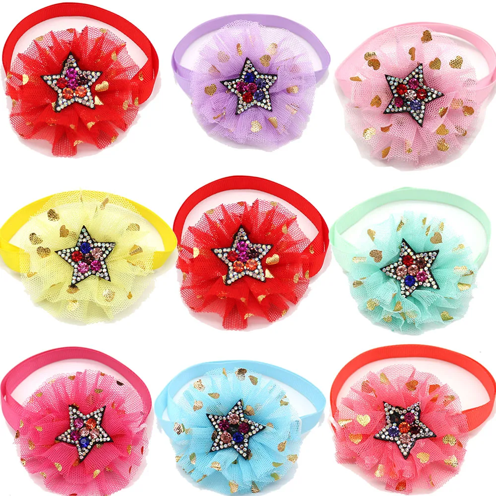 30 шт галстук-бабочка для собаки Новый стиль смешанный цвет кружева с бриллиантом