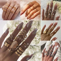 limario boho vintage gold star knuckle rings for women crystal star crescent geometric female finger rings set jewelry