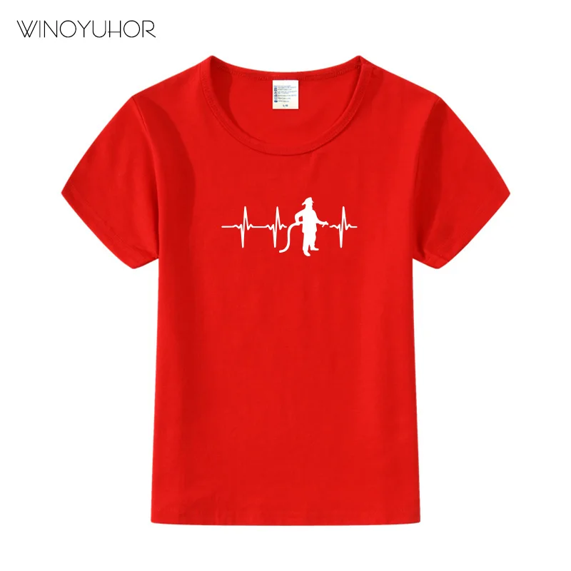 Fireman Firefighter Heartbeat Design T Shirt Kids Boys Girls Kawaii Short Sleeve Tops For Children's Funny O-Neck T-Shirt | Детская