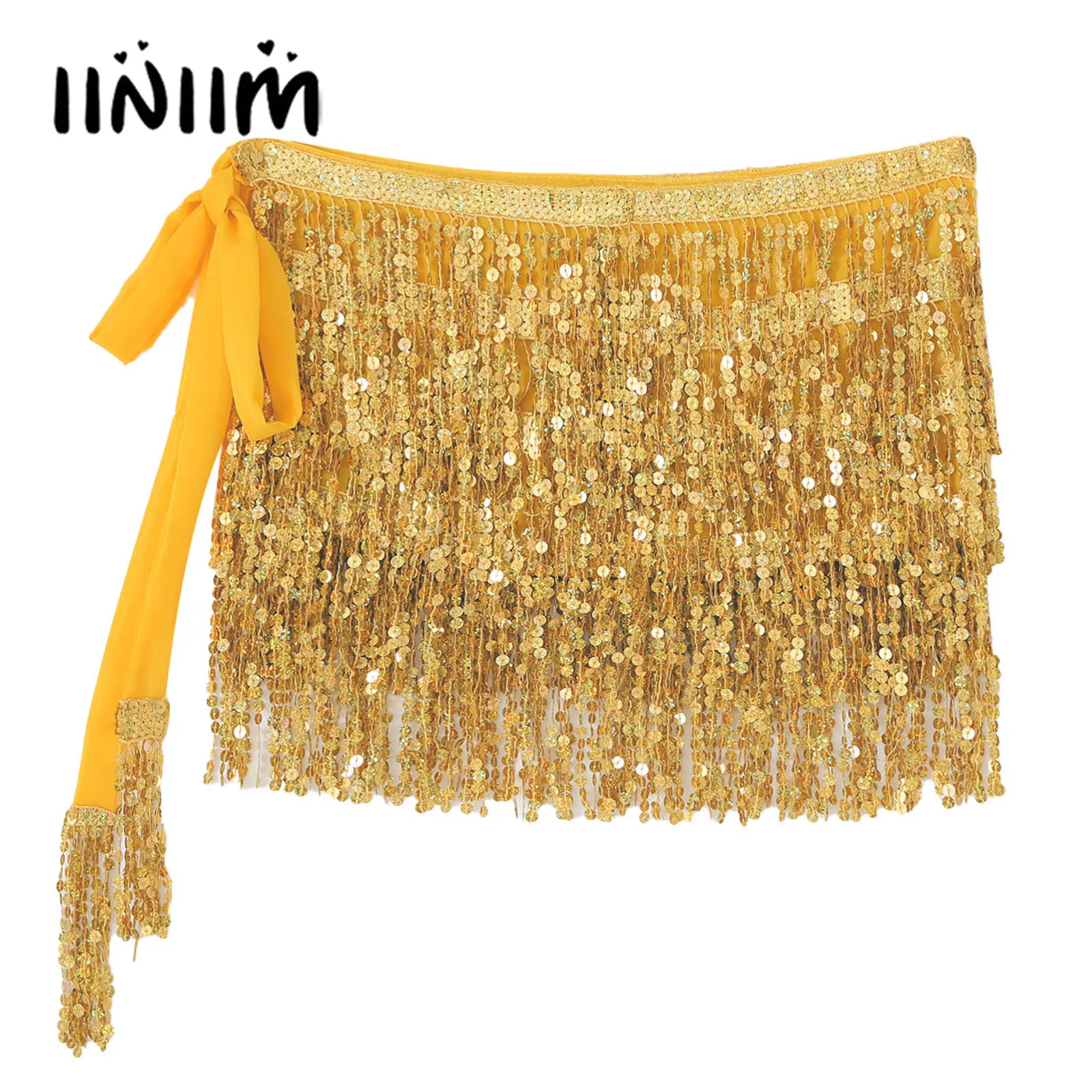 

Женская Блестящая юбка с бахромой и блестками, набедренный шарф с бахромой для танца живота, мини-юбка со шнуровкой, костюм для ночного клуб...