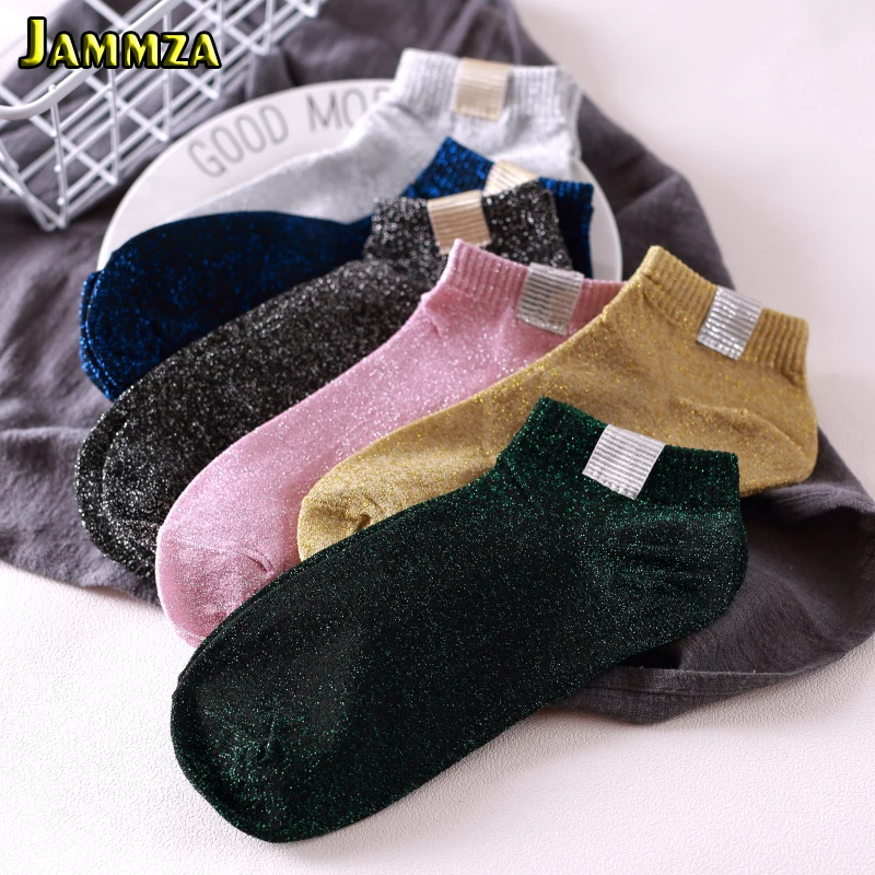

Women Glitter Socks Novelty Vintage Silver Onions Beads Female Ankle Socks Retro Gold Silk Cute Fashion Solid Simple of Socks
