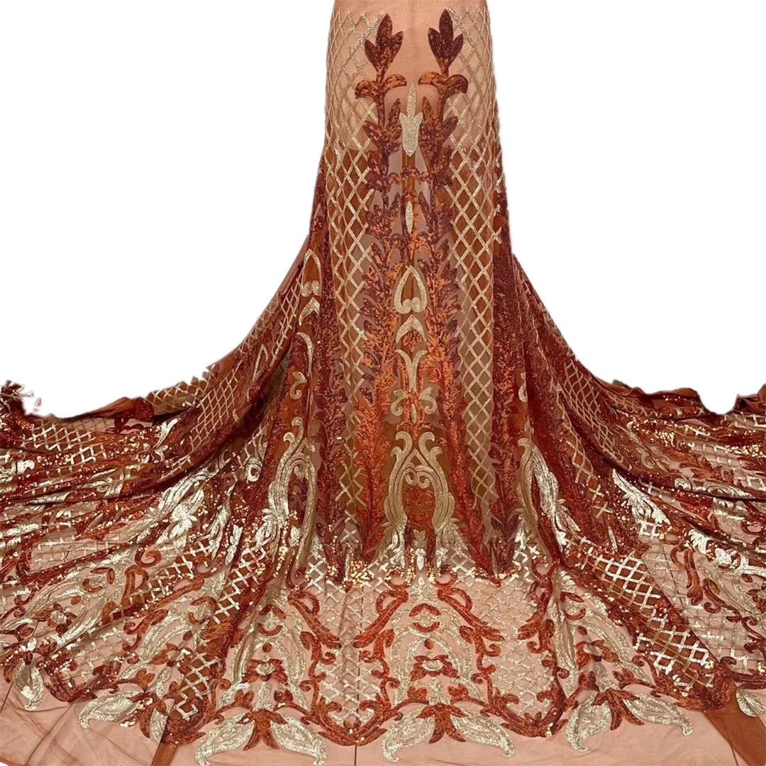 

White Lace Fabric French Wedding Dress Latest Nigeria Cotton Embroidery Golds Good Price With Sequins New