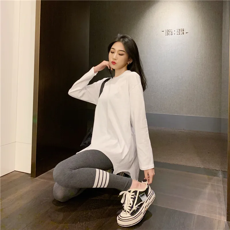 Women Loose T-shirt Long Sleeve 2020 Spring Summer New Fashion Female Streetwear Casual Big Size Hole White Tshirts Tops | Женская