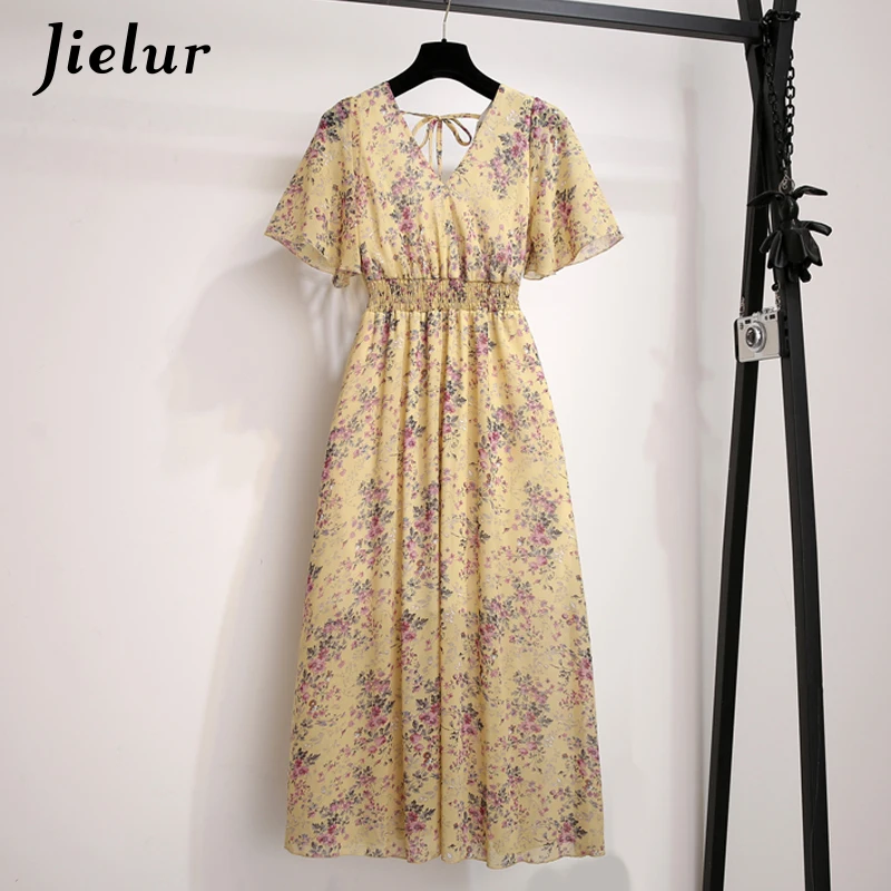 Женское шифоновое платье на шнуровке Jielur винтажное эластичное пляжное с