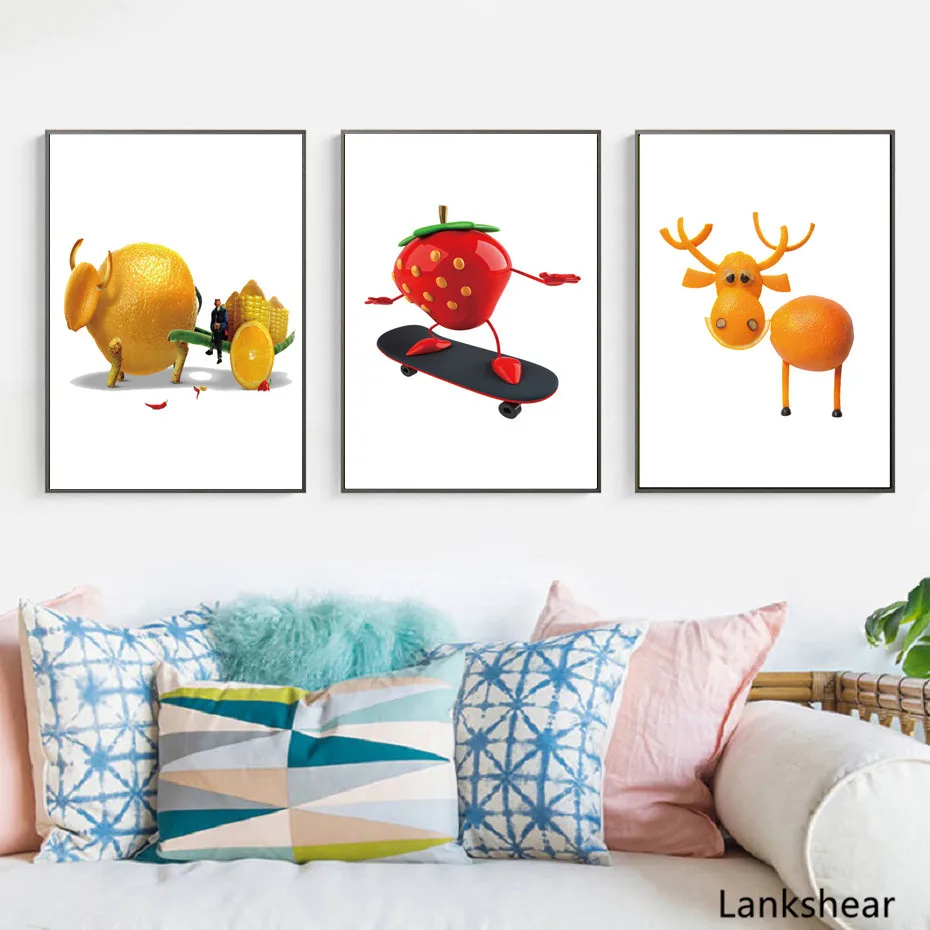 Скандинавский мультфильм фрукты животные плакаты и принты для детской комнаты