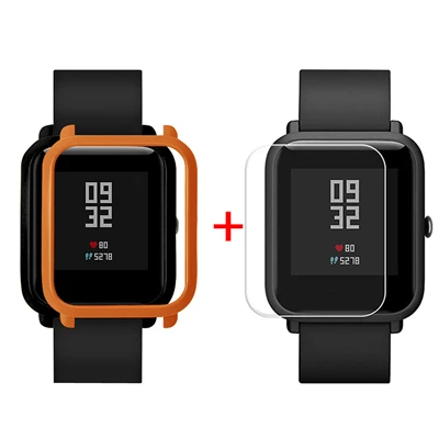 Оранжевый Защитный чехол-накладка для Huami Amazfit Bip Younth Watch с защитной пленкой для экрана, тонкая красочная рамка, корпус из поликарбоната, идеально подходит для S30 - Цвет: Оранжевый