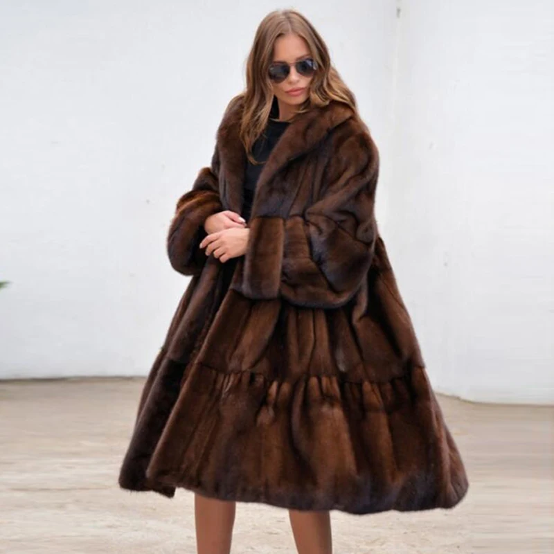 

100cm Long Real Mink Fur Coats Women Outwear Fashion High Quality 2021 New Genuine Pelt Mink Fur Coat Woman Trendy Fur Overcoats