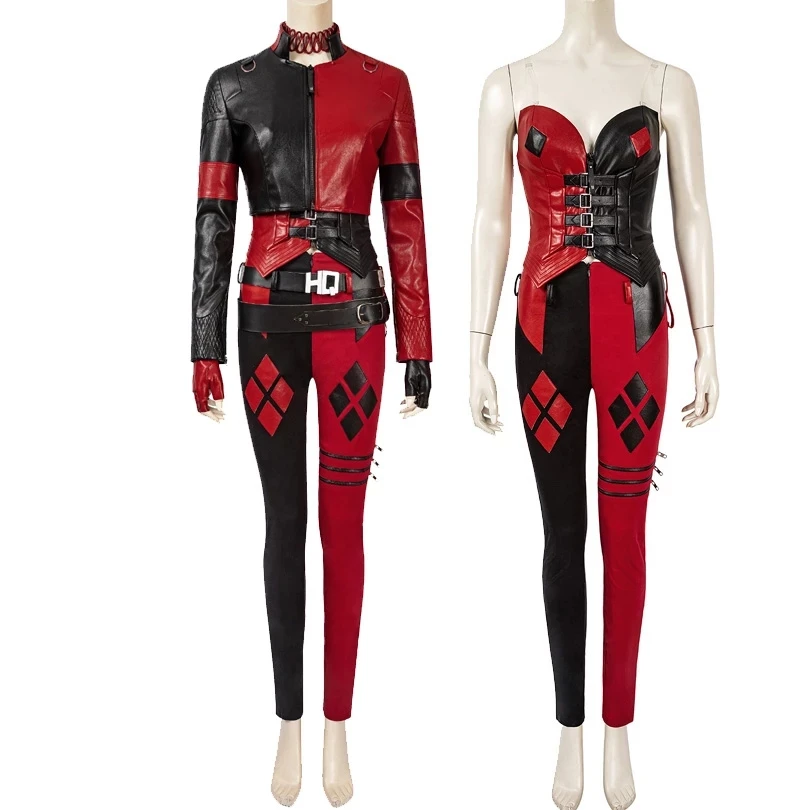 Фэнси Хэллоуин Харлин Косплей Суицид Джокер Харли Костюм Взрослых Женщин Красный Комплект на Праздничный Образ с Ботинками.