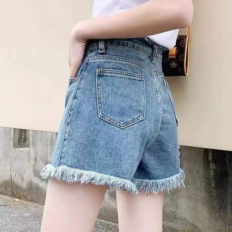 

Net red flannel high waist denim shorts women's loose 2021 new summer slim wide leg A-line hot pants