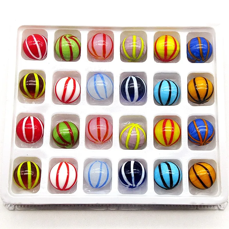 

Free shipping 24pcs 16mm Handmade Glass Marbles Balls Jump Chess Pieces Vase Aquarium Decor Creative Watermelon Pattern Pinball