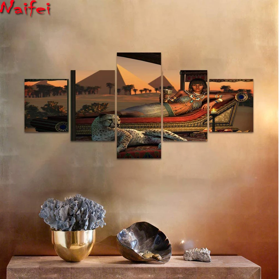 Алмазная 5D картина с изображением древнего Африканская женщина и леопарда 5 шт.