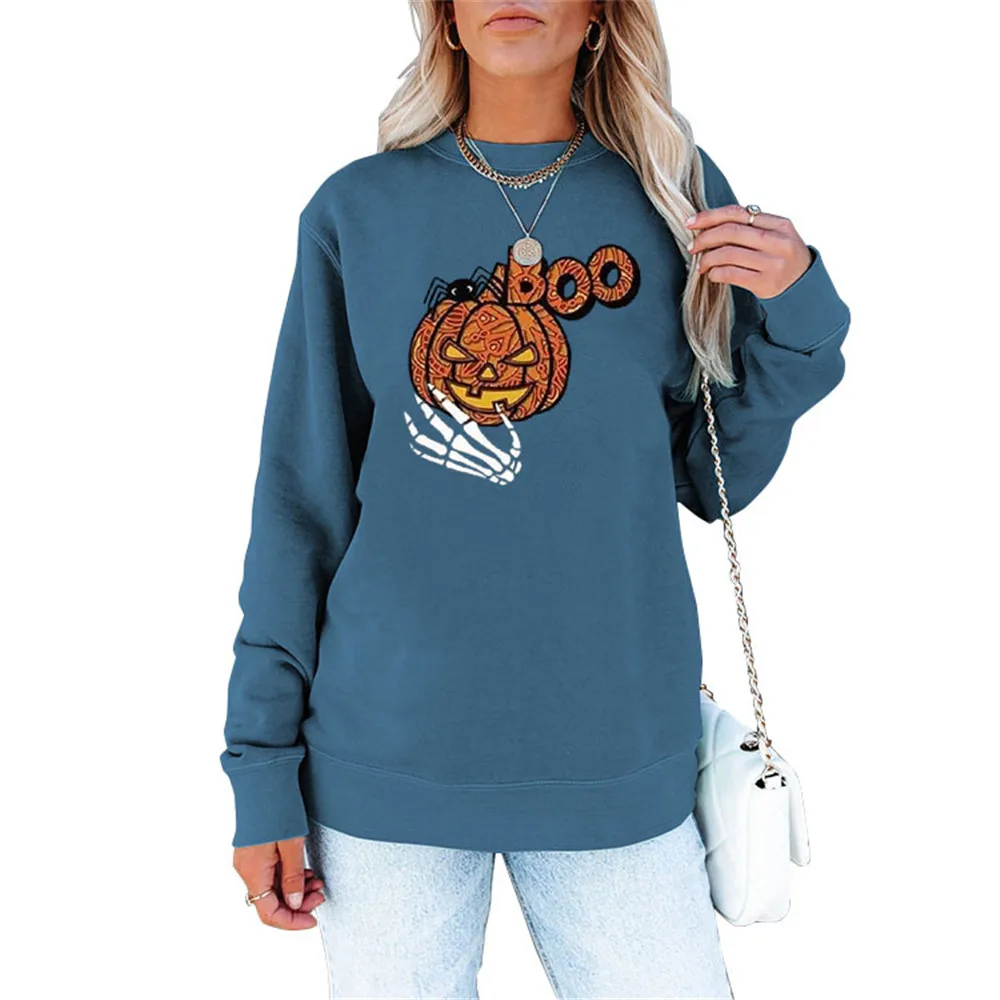 

Женский свитшот с круглым вырезом и принтом в виде тыквы