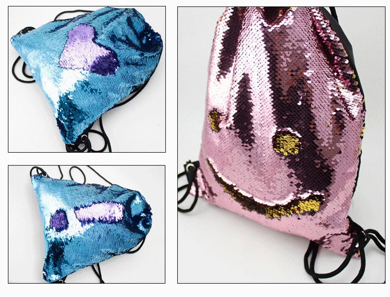 Новое поступление сумка на шнурке с пайетками в виде русалки двусторонний рюкзак