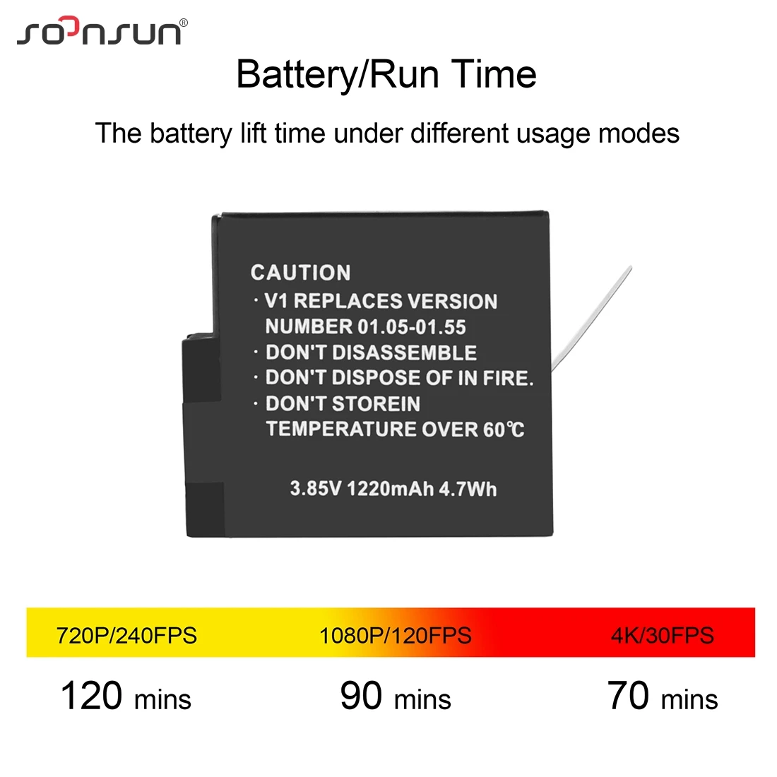 3 аккумулятора SOONSUN с тройной зарядной станцией и кабелем Type C для GoPro Hero 8 7 6 5 Black Go