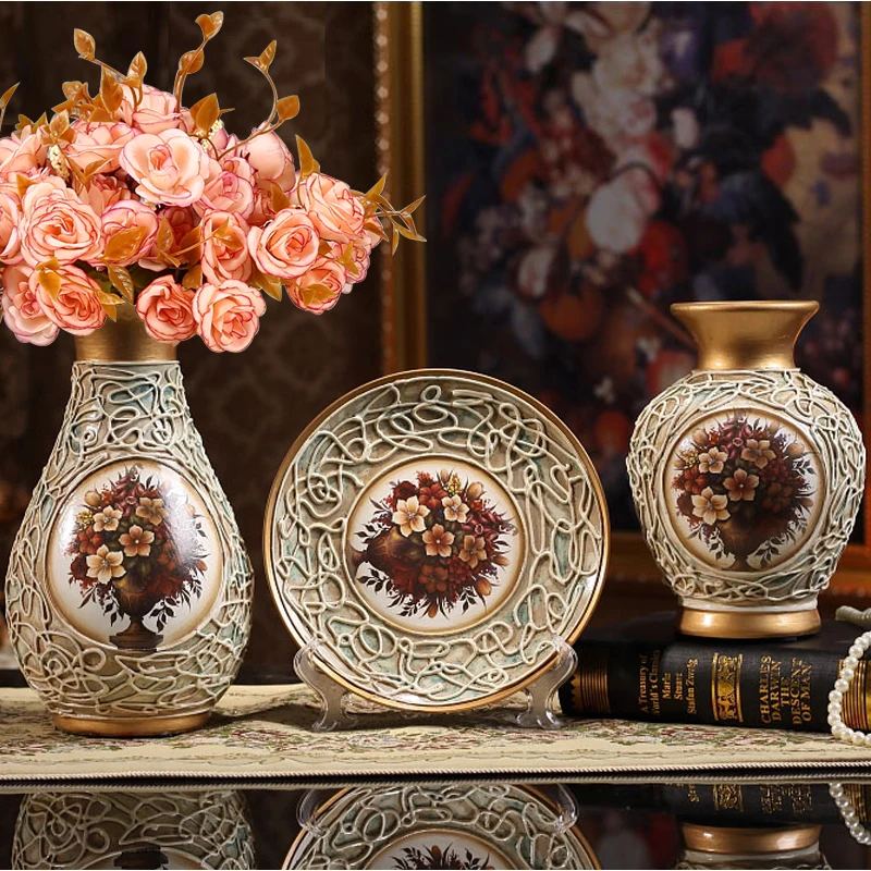 3Pcs/Set Ceramic vase 3D Stereoscopic dried flowers arrangement wobble plate living room entrance ornaments home decorations 1