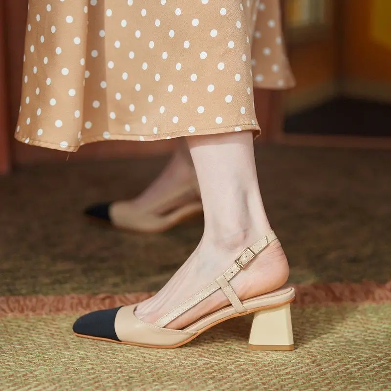 

2021 new women's sandals mid-heel buckle women's shoes, small fragrance style Baotou single shoes all-match