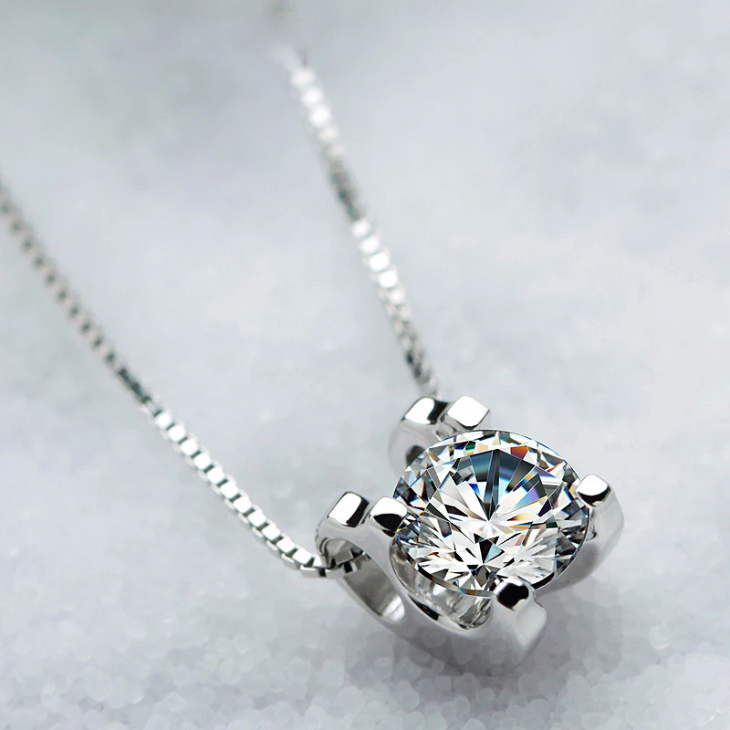 

Silver 925 Jewelry Necklace Diamond Pendant Female Gemstone Slide Chain Clavicle Necklace Sapphire Crystal Bizuteria Pendant Box