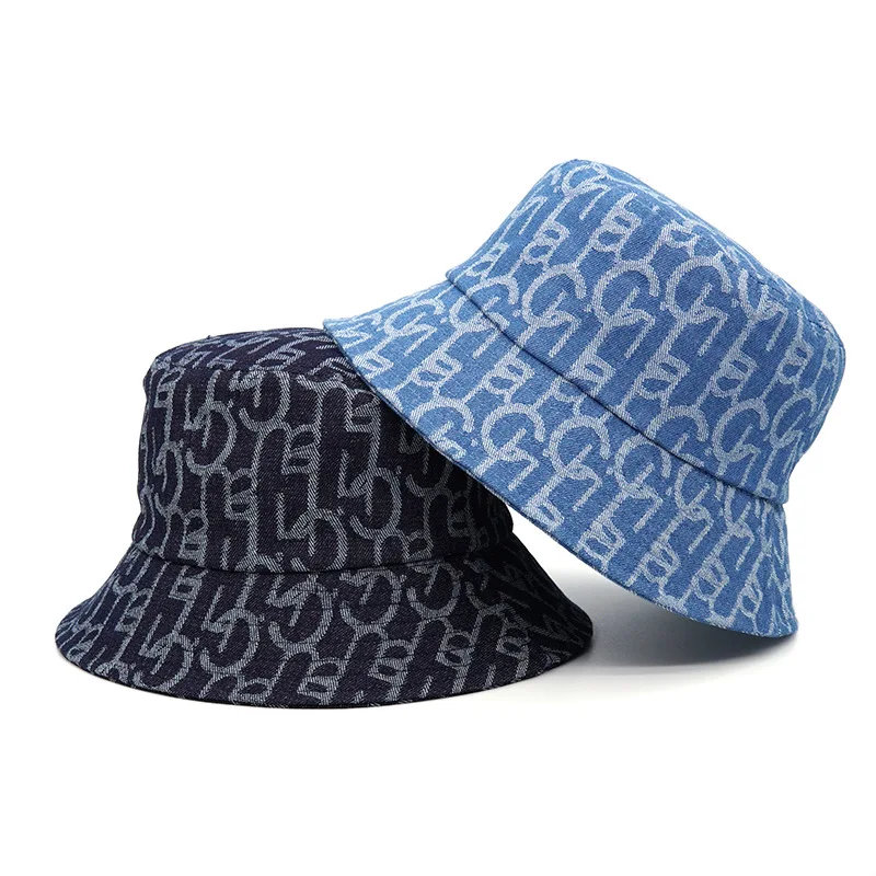 

2021 Letter Fisherman Hat Women Men Luxury Brand Denim Bucket Hat Spring and Summer Sun Bucket Designer