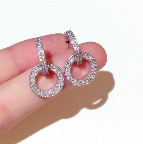 ZAKOL блестящие микро инкрустация AAA двойной круг Длинные Висячие серьги для Для