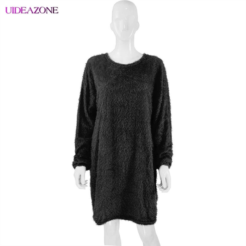 UIDEAZONE женское осеннее платье-свитер мода 2019 о-образный вырез длинный рукав