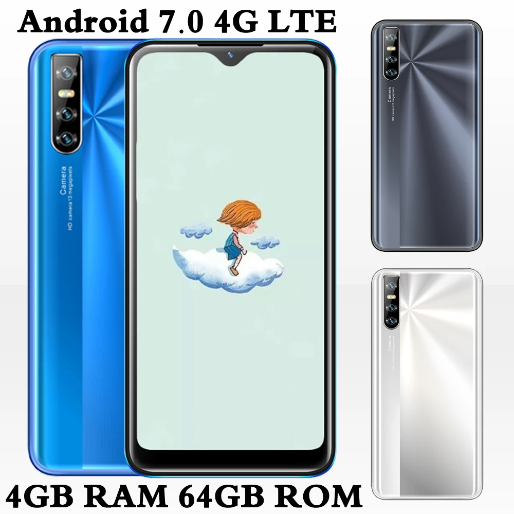 

Water Drop Screen M3 Original 4G LTE Smartphones Android 7.0 Unlocked 6.26 inch 4G RAM 64G ROM 13MP Face Id Global Mobile Phones