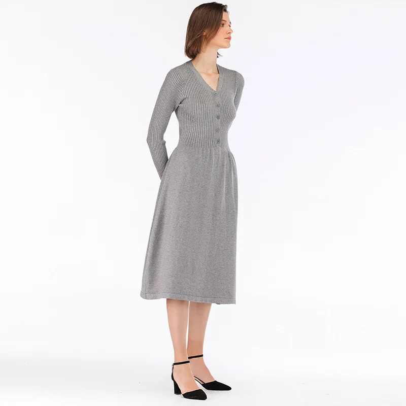 Женское трикотажное платье-свитер хлопковое платье с высокой талией для