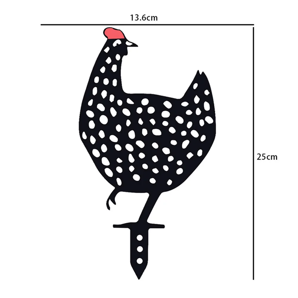 

5pcs Acrylic Hollow Out Black Chicken Ornaments Insert Cards Backyard Lawn Stakes Yard Art Outdoor Garden Supplies