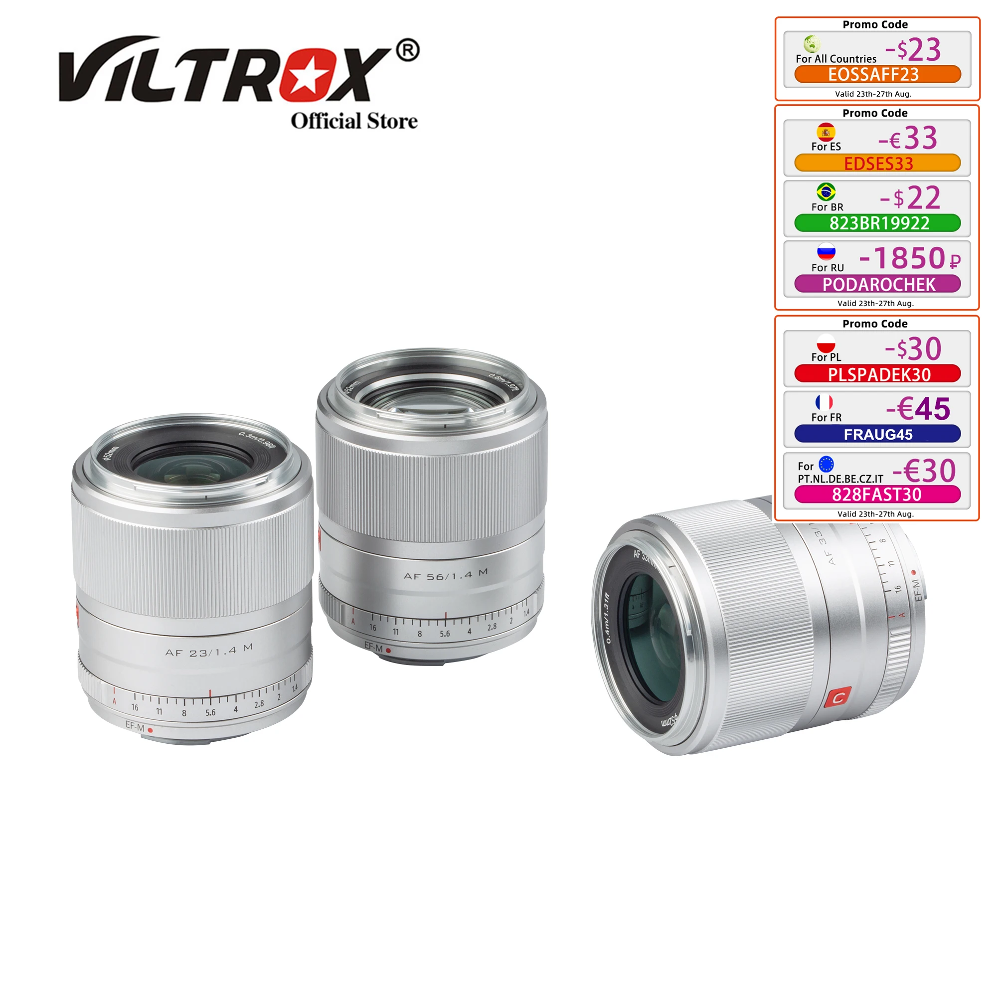 

Viltrox 23/33/56mm F1.4 EF-M Lens Auto focus Portrait Prime Lens APS-C for Canon EOS M Camera Lens M5 M10 M100 M200 M50 M6II