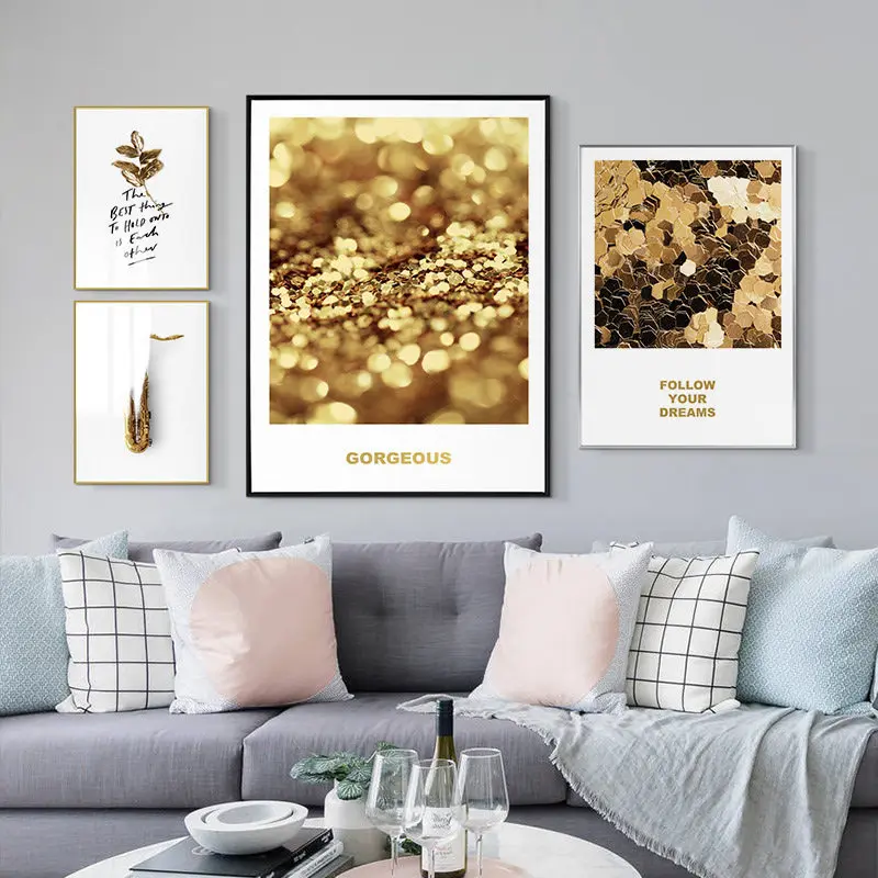 Золотые Роскошные абстрактные картины Домашний декор Скандинавская Картина на