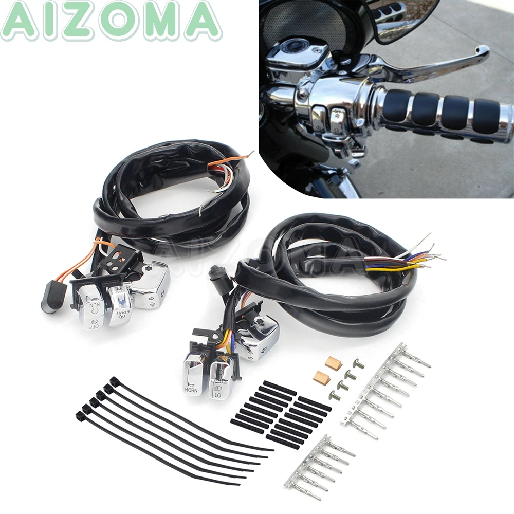 

Set Motorcycle Handlebar Indicator Horn Lights Control Switches w/ 45'' Wiring Kit For Harley Touring XL Sportster Dyna Softail